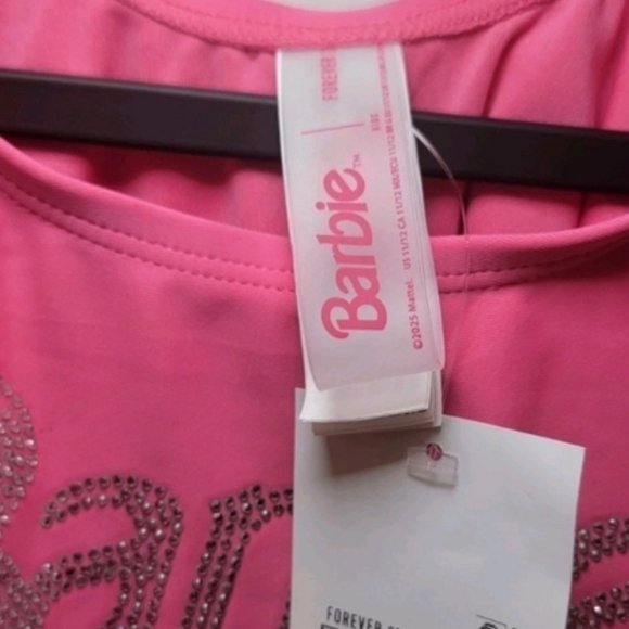 Barbie x Forever 21 Barbie Pink Rhinestone Bling One-Piece Swimsuit Girl 11/12 - Picture 4 of 10